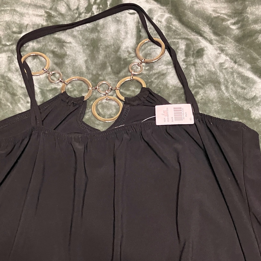 Black halter slip top with silver ring necklace detail - Picture 9 of 9